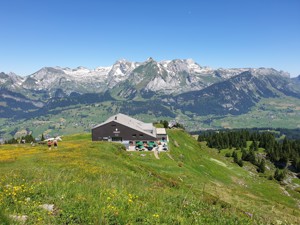 Mountain hostel Gamsalp House view summer