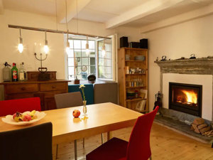 Dining room with fireplace