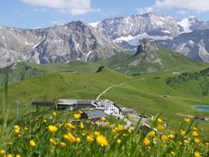 Mountain hotel Hahnenmoos House view summer