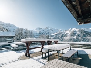 Berghütte Metschhütte Terrasse Winter