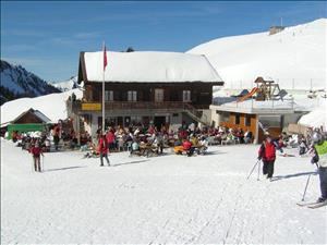 Mountain hostel Tannibüel House view winter